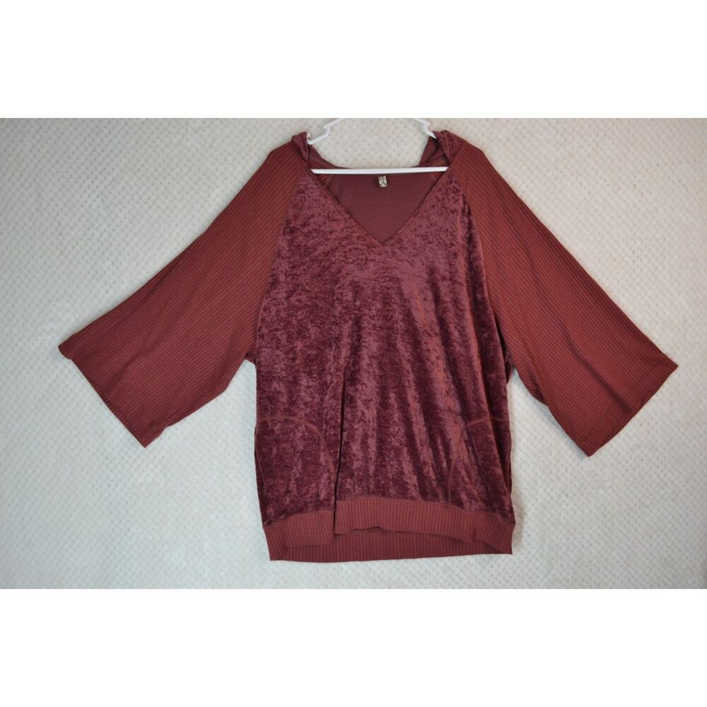 Free People Go Softly Women's Large Burgundy Velvet Hoodie Pullover